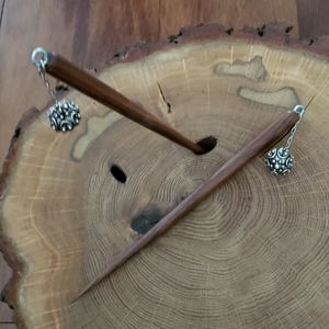 NEW Wood & Solid Sterling Bead Drop Hairsticks